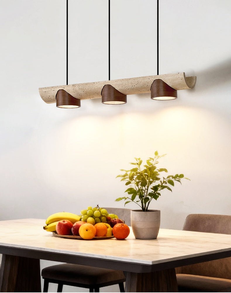 Suspension moderne Grafton en Travertin jaune et noyer