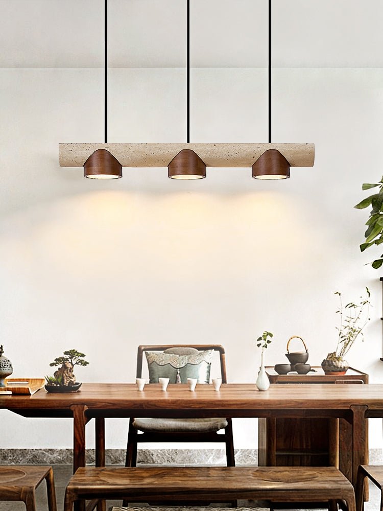 Suspension moderne Grafton en Travertin jaune et noyer