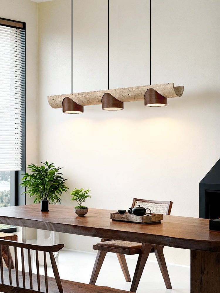 Suspension moderne Grafton en Travertin jaune et noyer