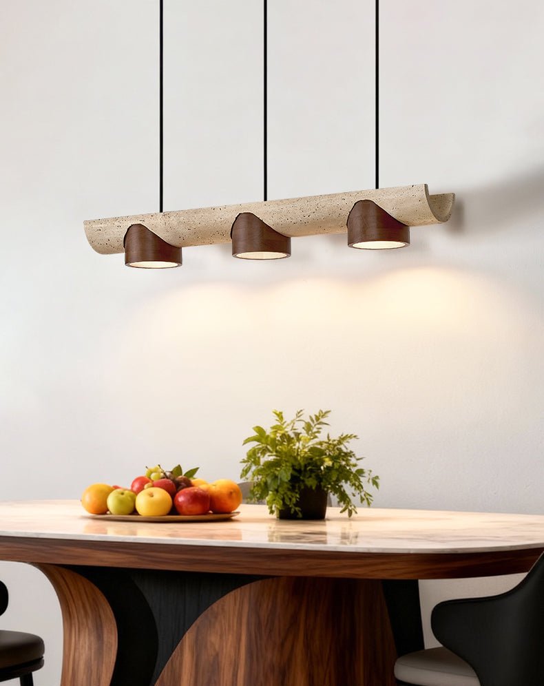 Suspension moderne Grafton en Travertin jaune et noyer