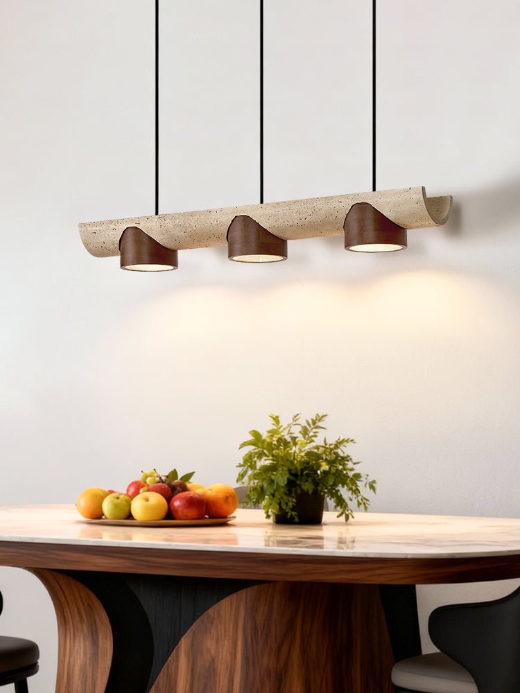 Suspension moderne Grafton en Travertin jaune et noyer