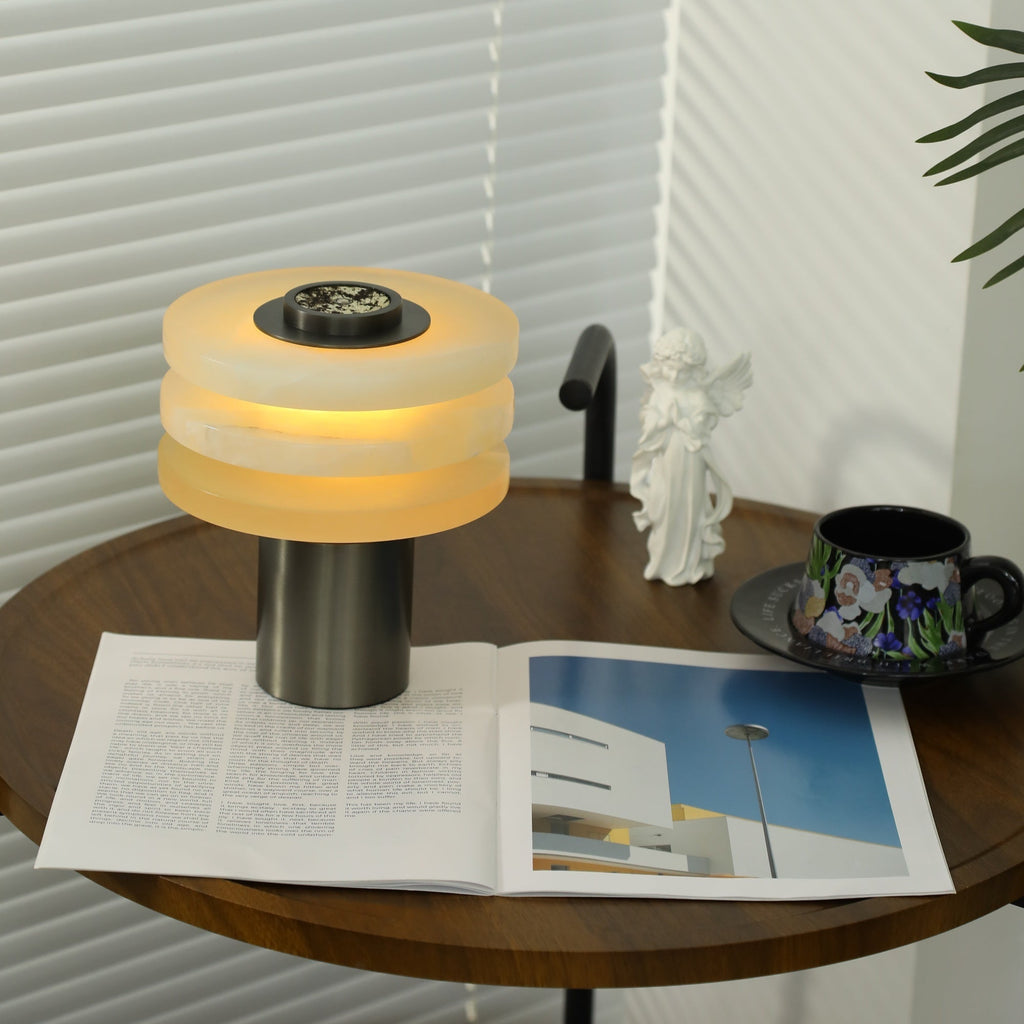 Lampe à poser moderne Mogens en Albâtre Argenté et blanc