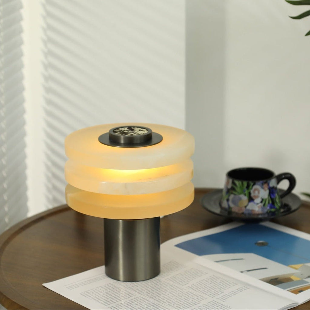 Lampe à poser moderne Mogens en Albâtre Argenté et blanc