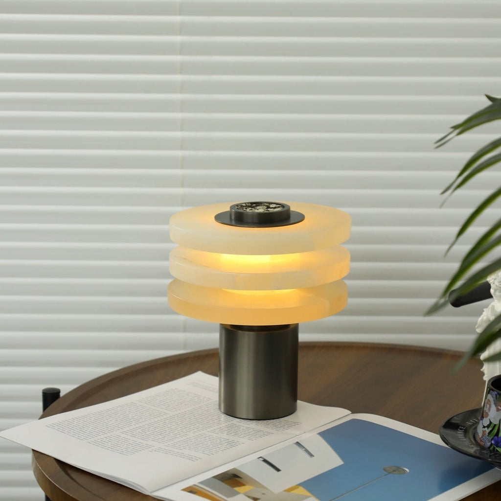 Lampe à poser moderne Mogens en Albâtre Argenté et blanc