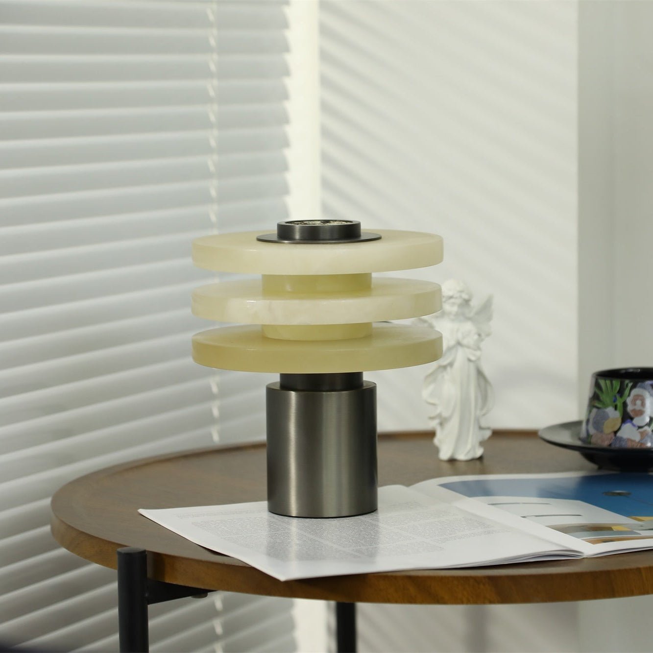Lampe à poser moderne Mogens en Albâtre Argenté et blanc