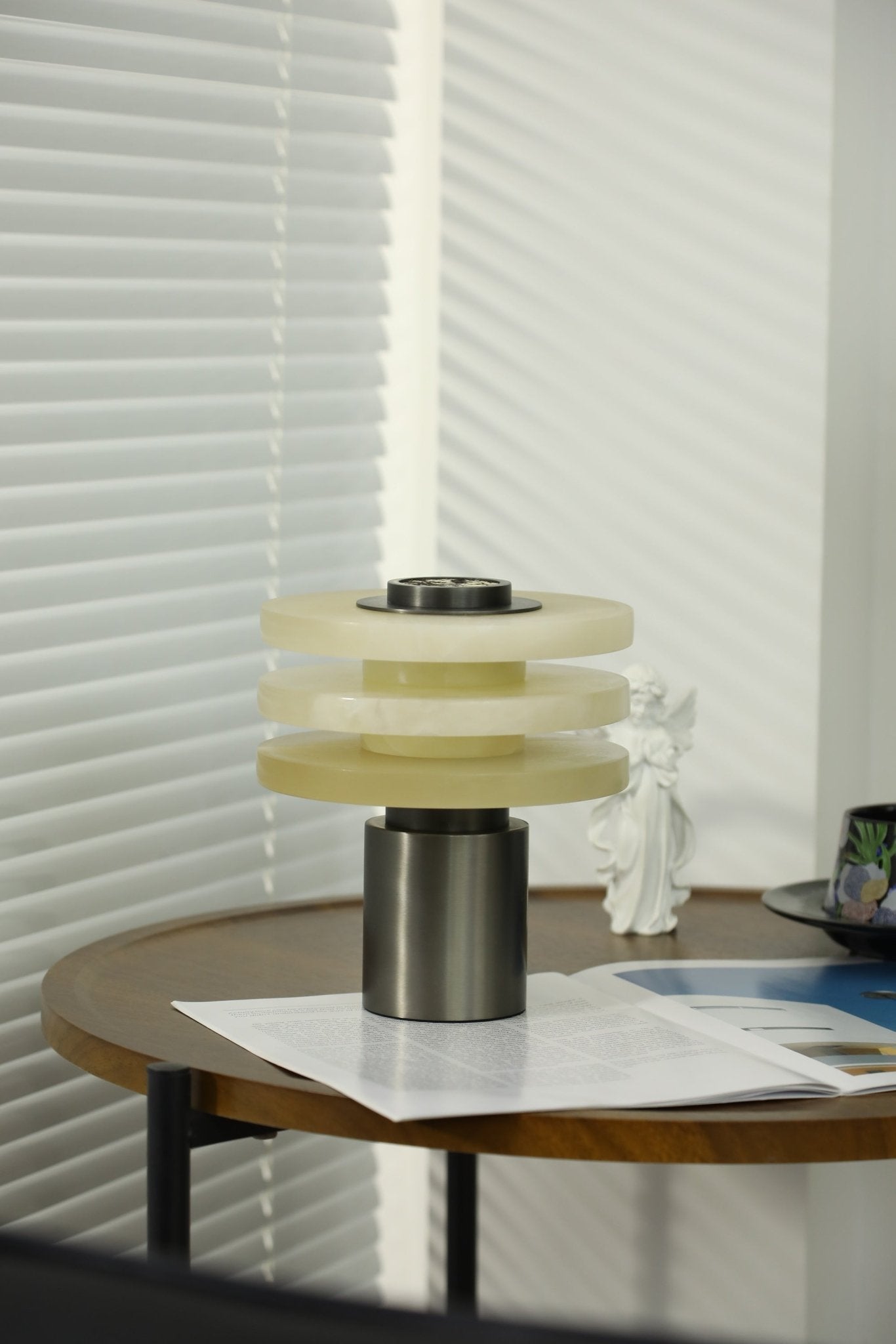 Lampe à poser moderne Mogens en Albâtre Argenté et blanc