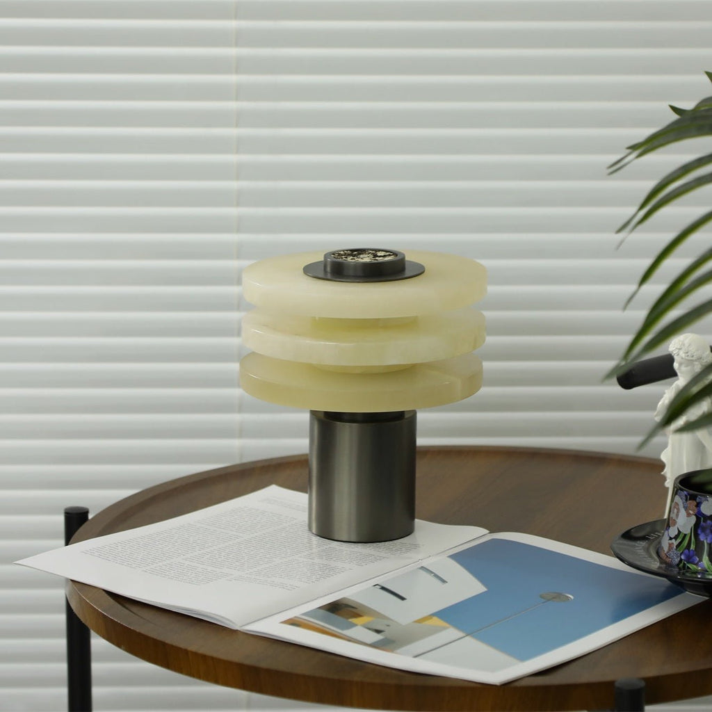 Lampe à poser moderne Mogens en Albâtre Argenté et blanc