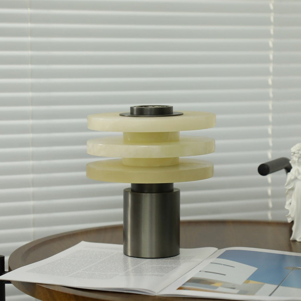 Lampe à poser moderne Mogens en Albâtre Argenté et blanc