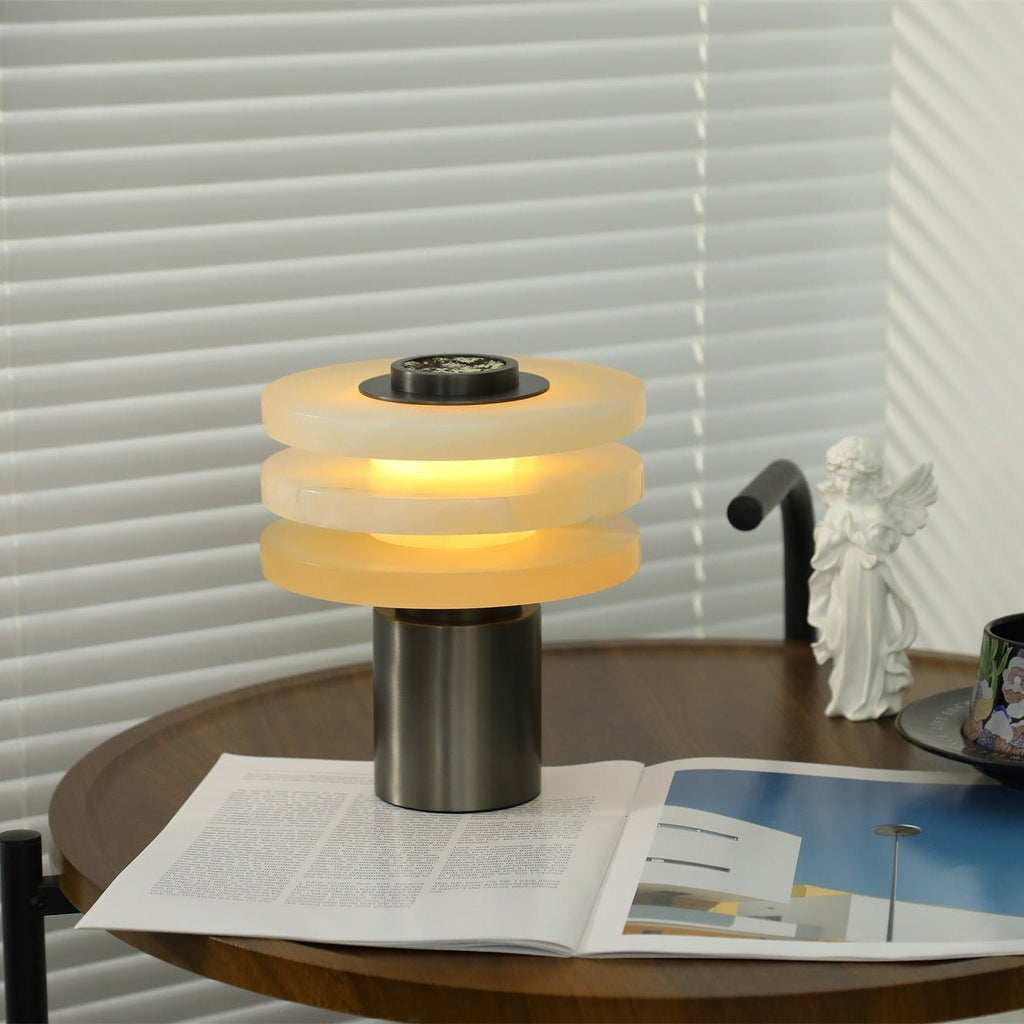 Lampe à poser moderne Mogens en Albâtre Argenté et blanc