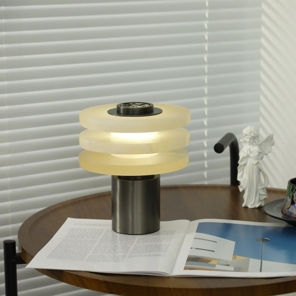 Lampe à poser moderne Mogens en Albâtre Argenté et blanc