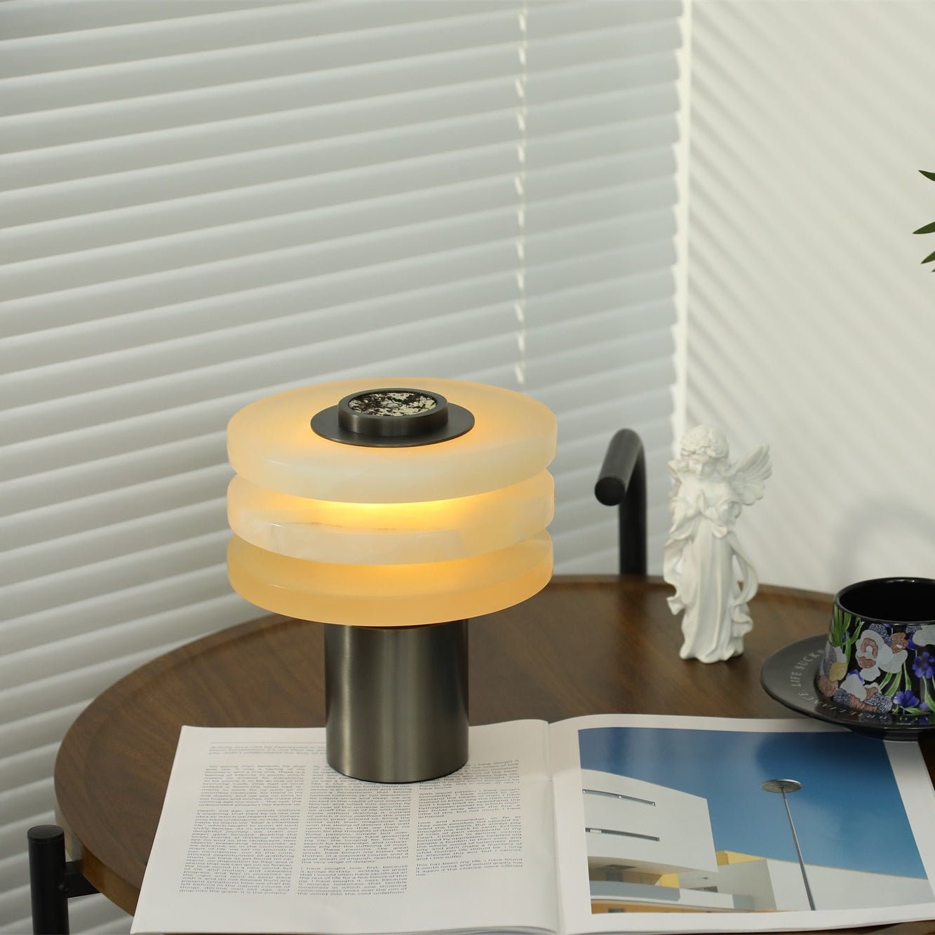 Lampe à poser moderne Mogens en Albâtre Argenté et blanc