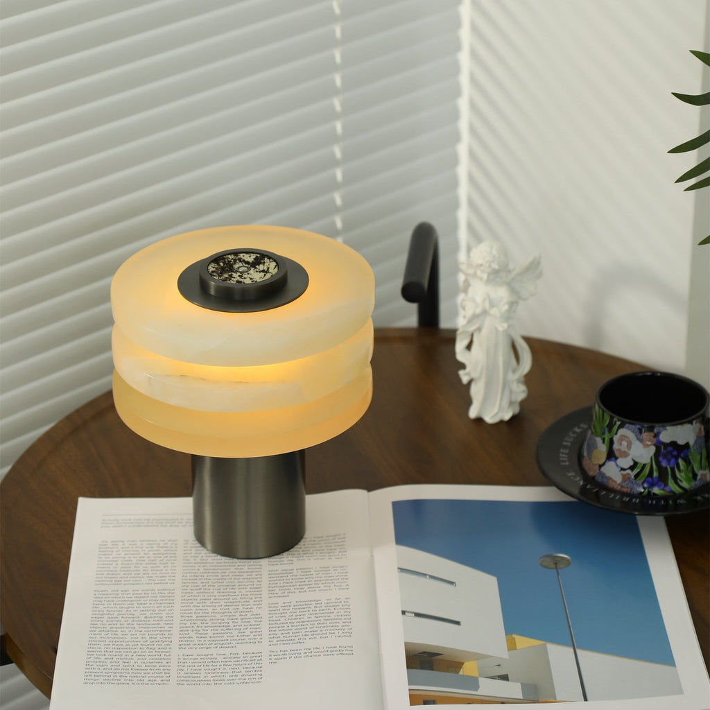 Lampe à poser moderne Mogens en Albâtre Argenté et blanc