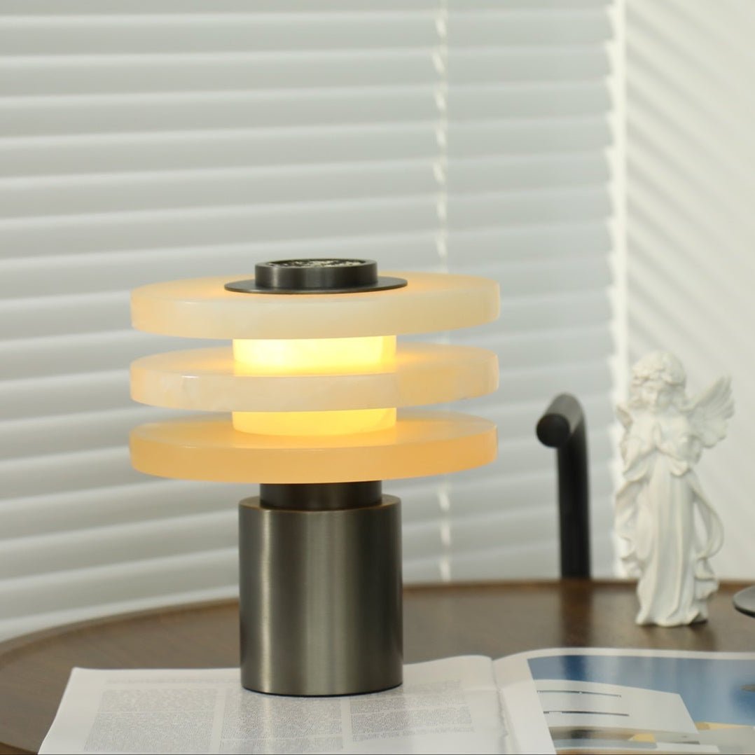 Lampe à poser moderne Mogens en Albâtre Argenté et blanc