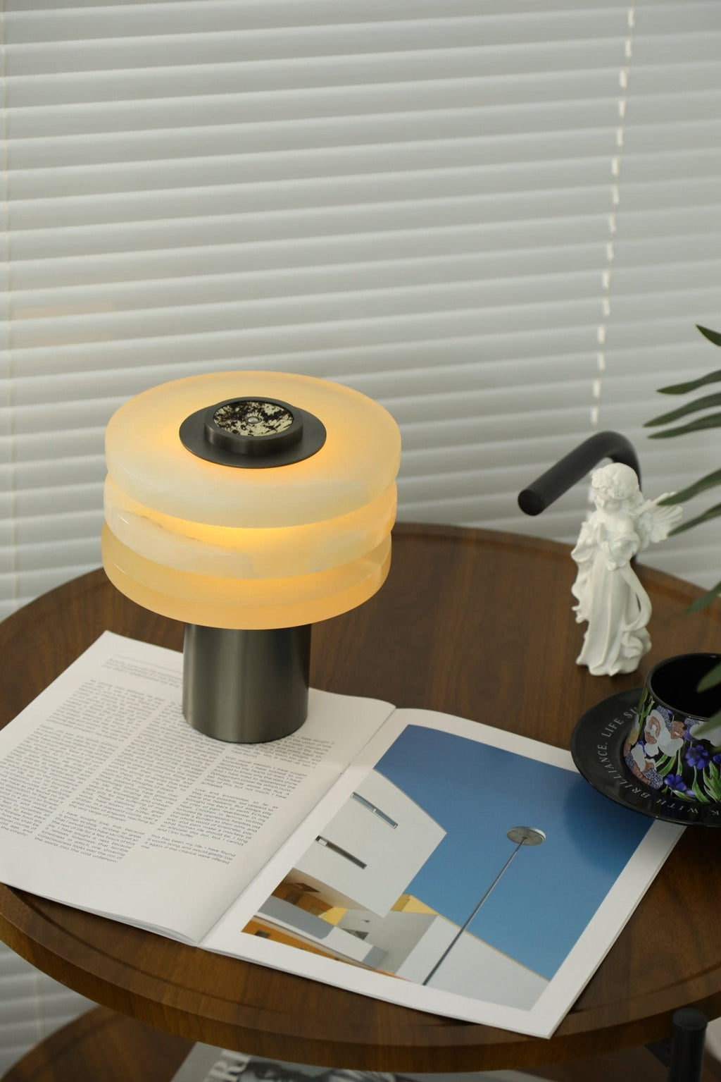 Lampe à poser moderne Mogens en Albâtre Argenté et blanc