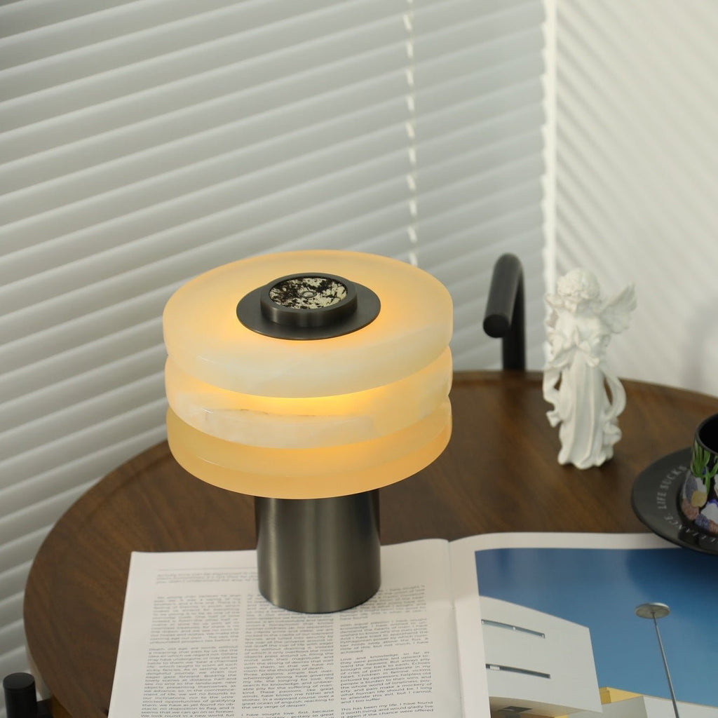 Lampe à poser moderne Mogens en Albâtre Argenté et blanc