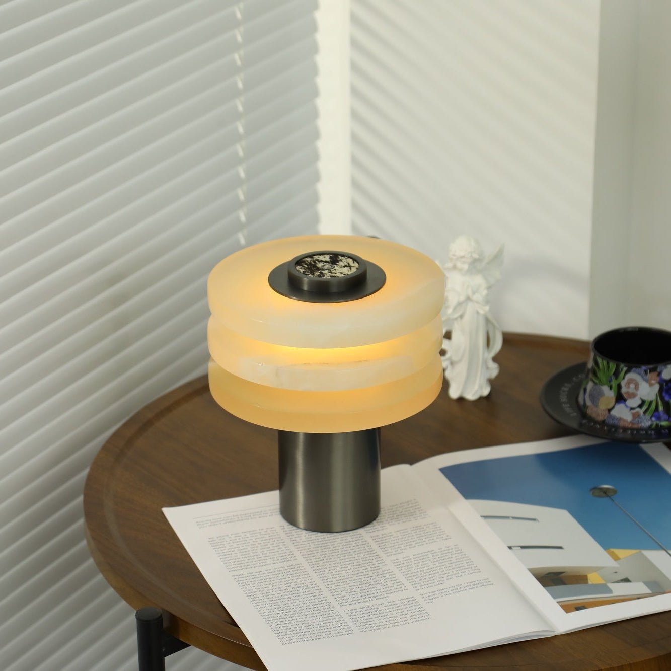 Lampe à poser moderne Mogens en Albâtre Argenté et blanc