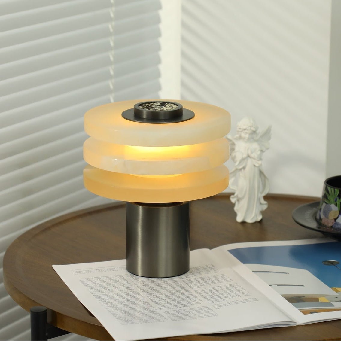Lampe à poser moderne Mogens en Albâtre Argenté et blanc