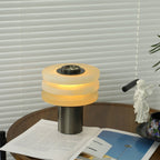 Lampe à poser moderne Mogens en Albâtre Argenté et blanc