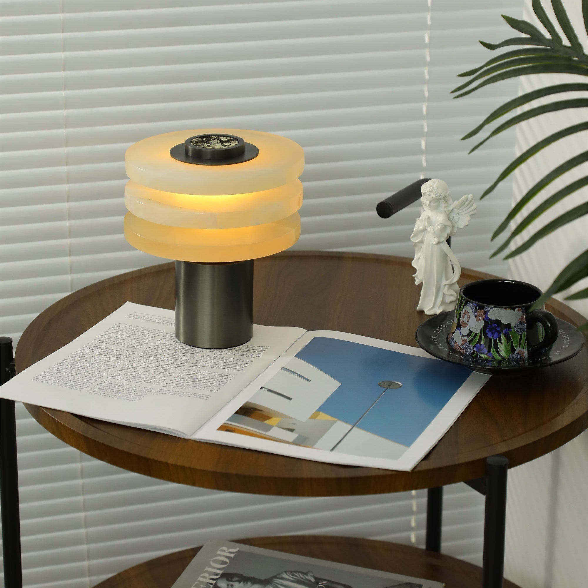 Lampe à poser moderne Mogens en Albâtre Argenté et blanc