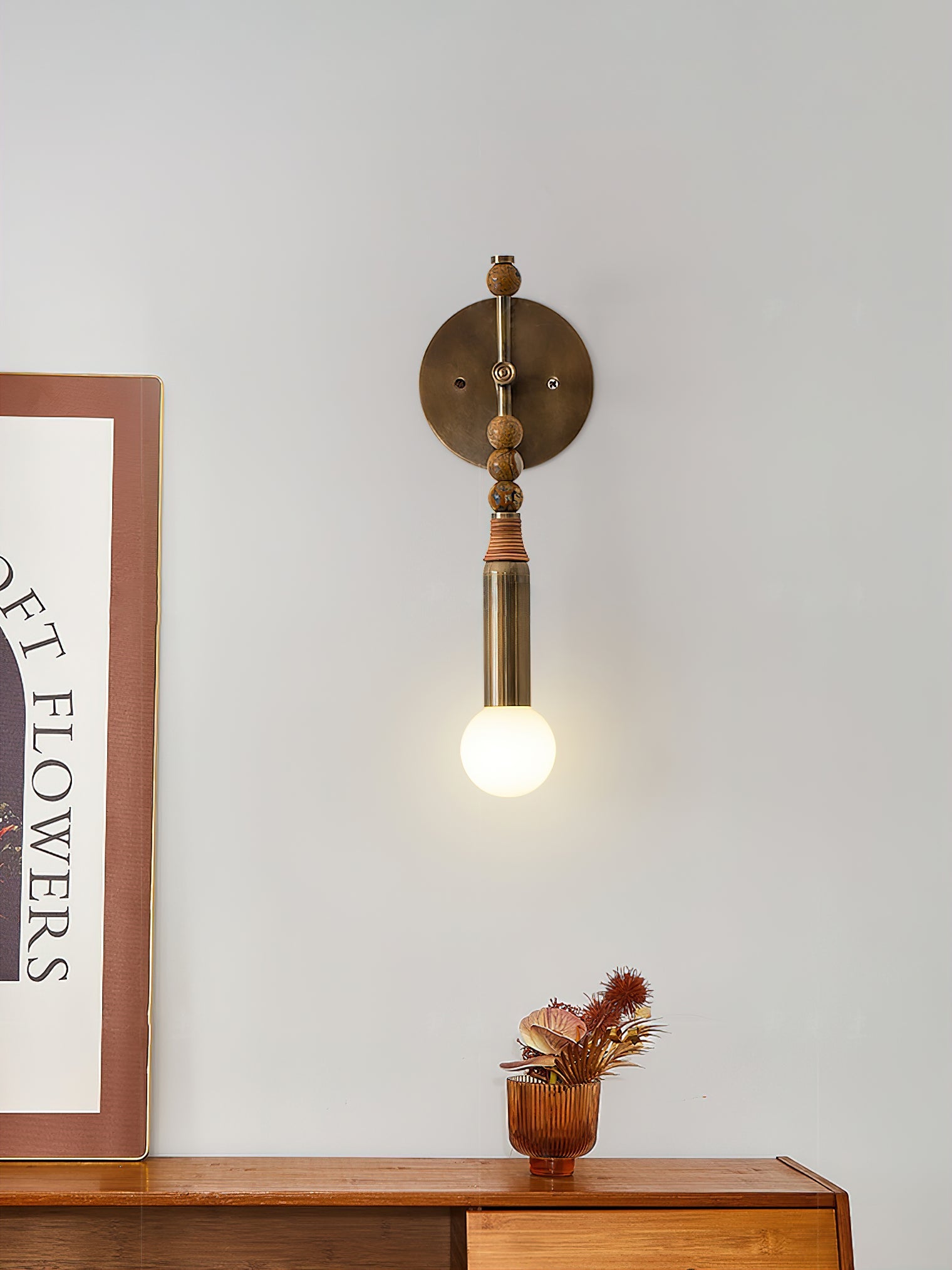 Applique murale moderne Grant en Laiton ancien et noir marbre