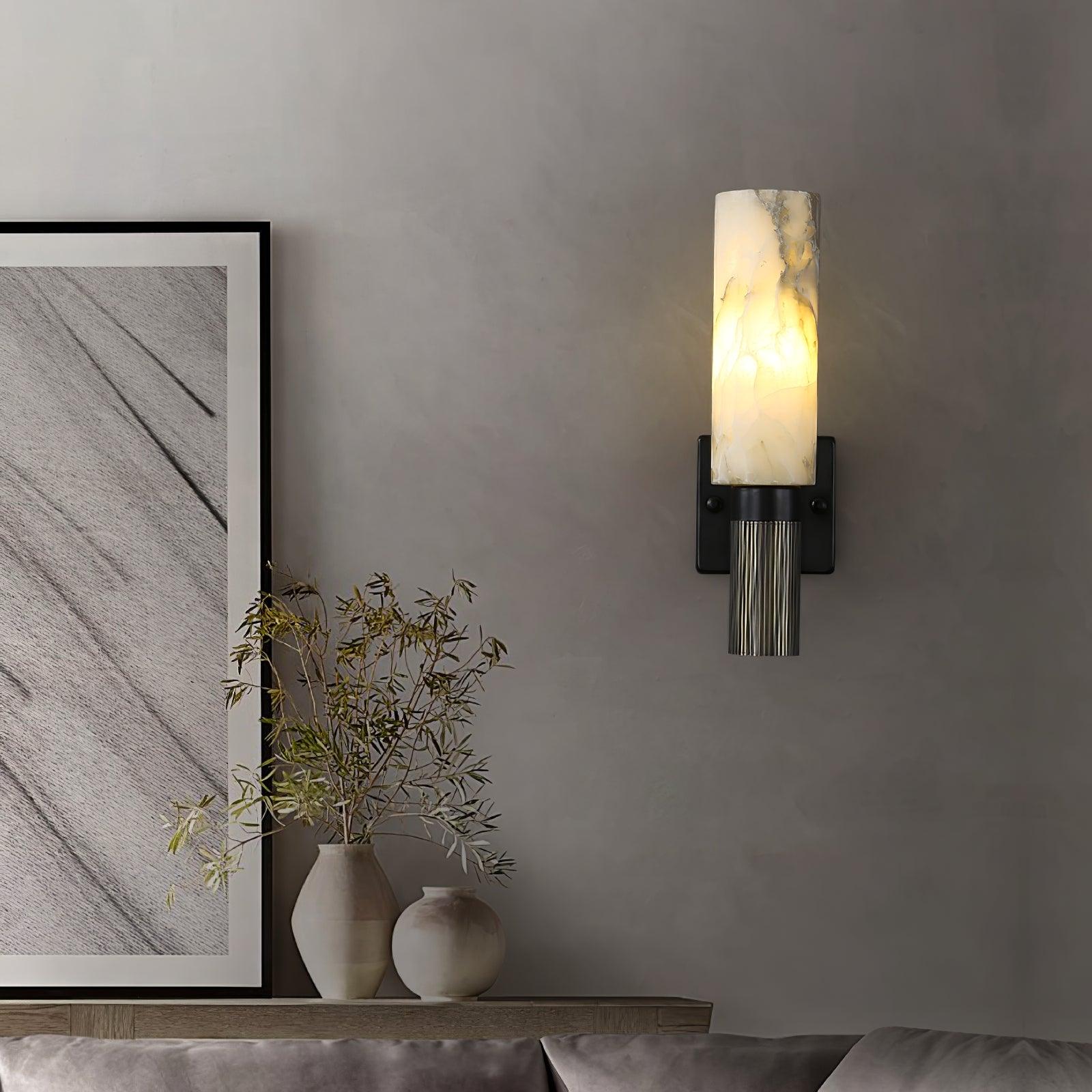 Applique murale moderne Weld en Albâtre Noirci et blanc marbre