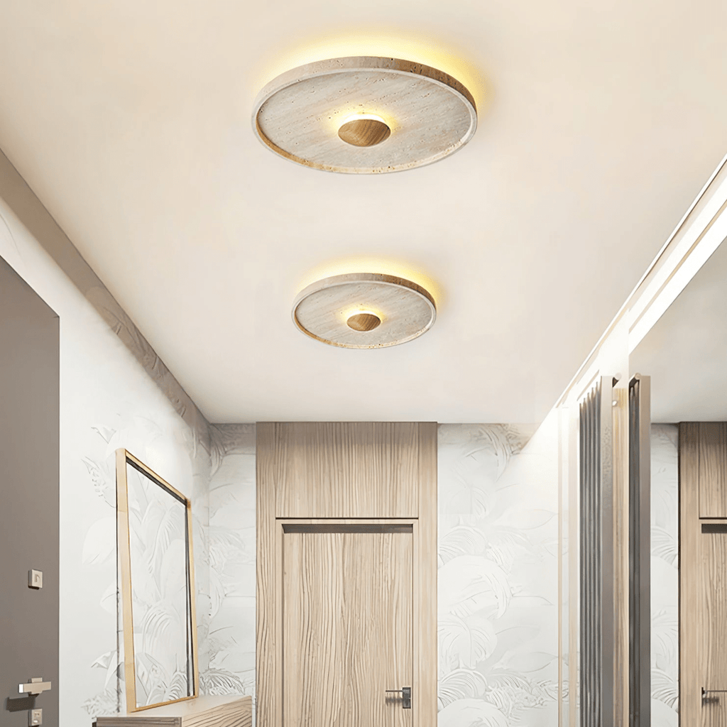 Plafonnier moderne Alv en Bois et travertin jaune