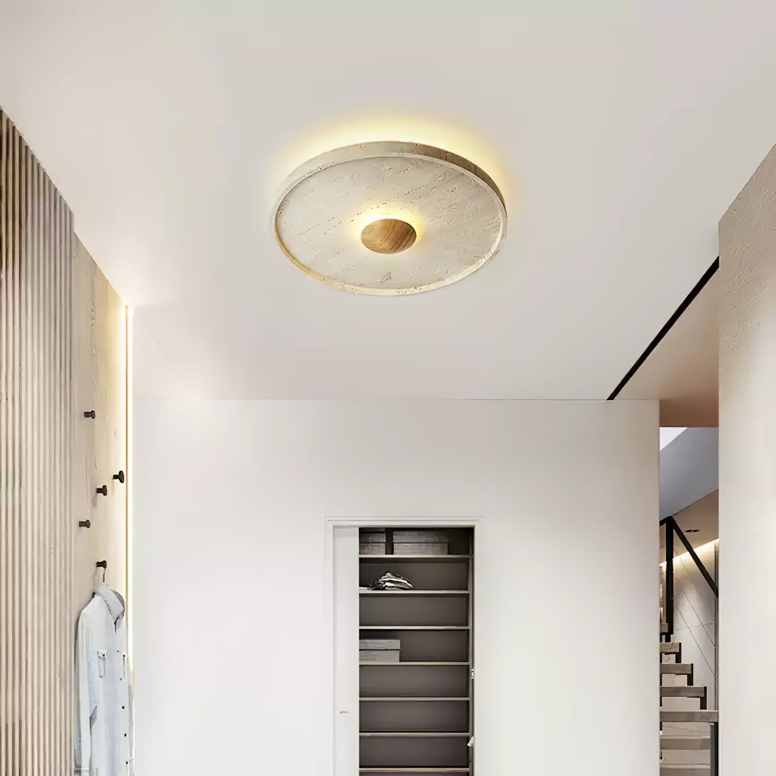 Plafonnier moderne Alv en Bois et travertin jaune