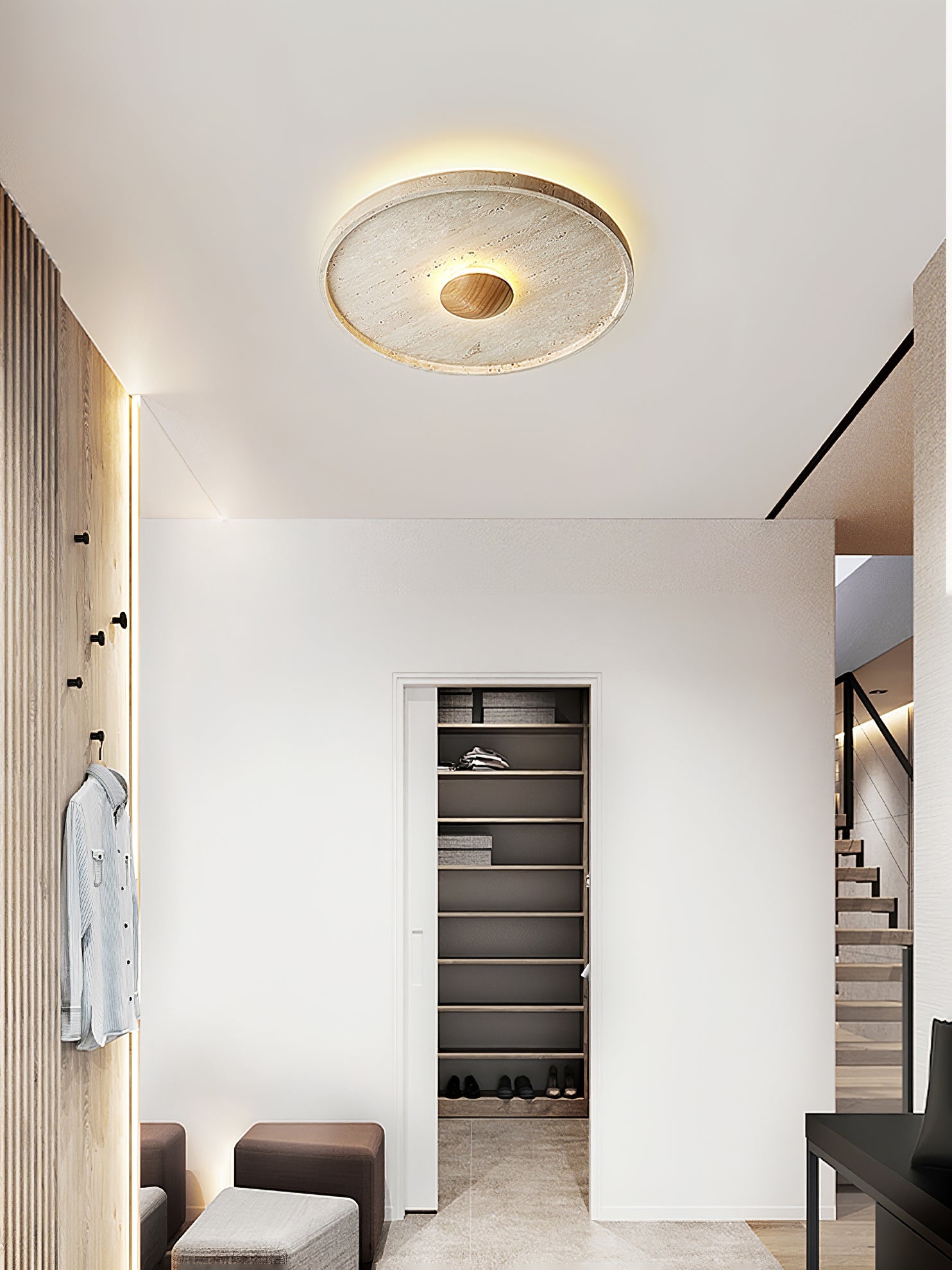 Plafonnier moderne Alv en Bois et travertin jaune