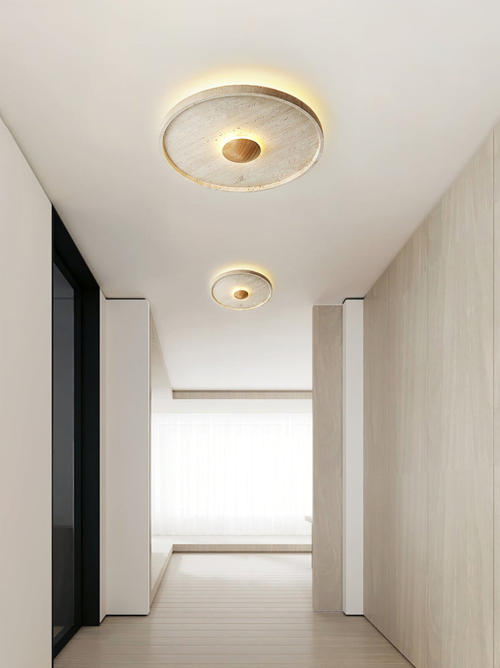 Plafonnier moderne Alv en Bois et travertin jaune