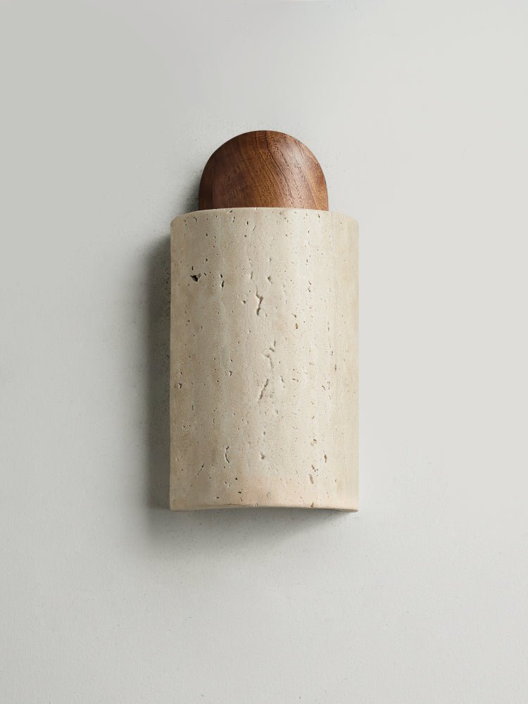 Applique murale moderne Eyolfur en Noyer bois et travertin jaune