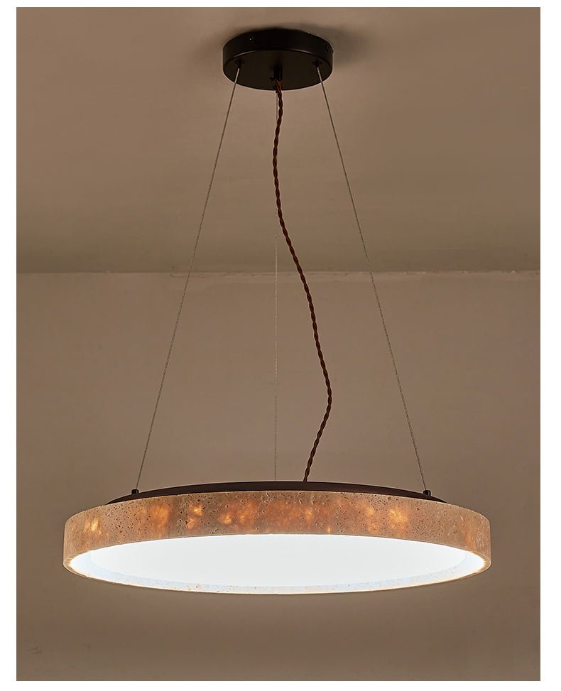 Suspension moderne Grigor en Travertin jaune et foncé noyer