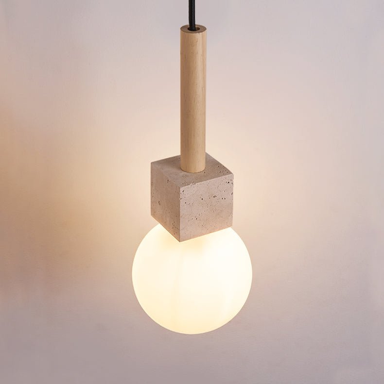 Suspension moderne Hugi en Travertin jaune et bois