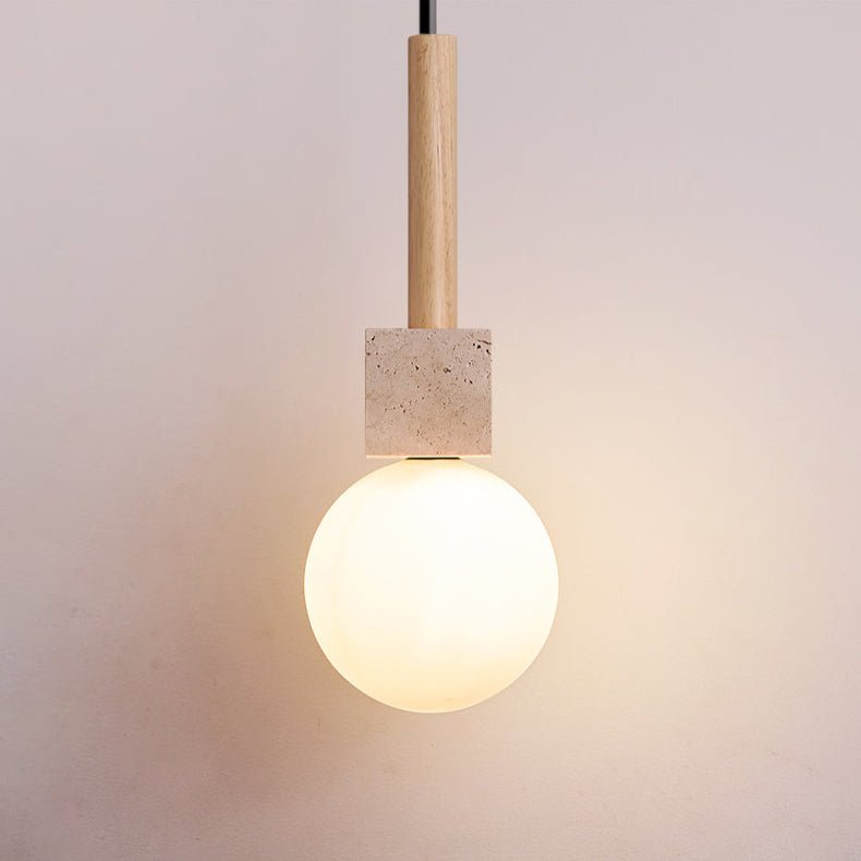 Suspension moderne Hugi en Travertin jaune et bois