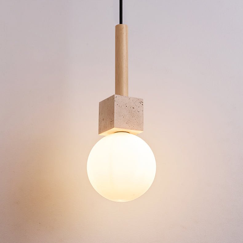 Suspension moderne Hugi en Travertin jaune et bois