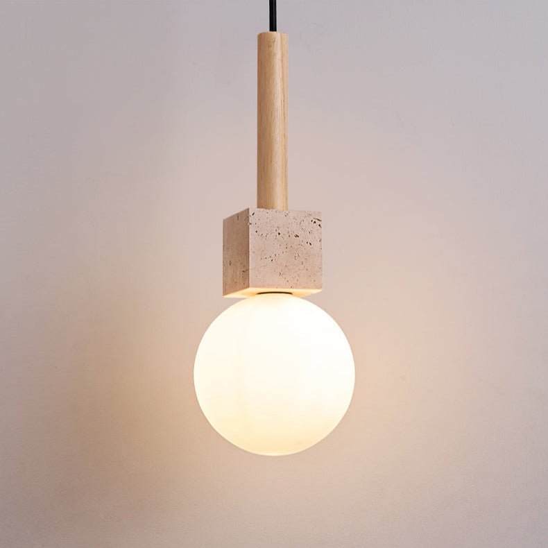 Suspension moderne Hugi en Travertin jaune et bois