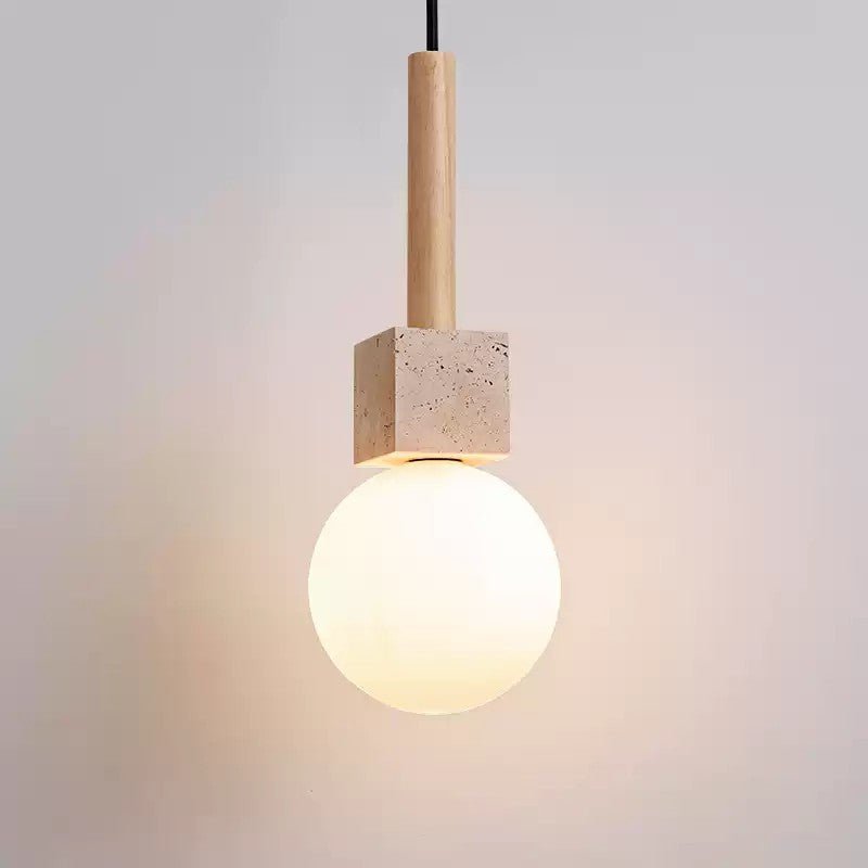 Suspension moderne Hugi en Travertin jaune et bois