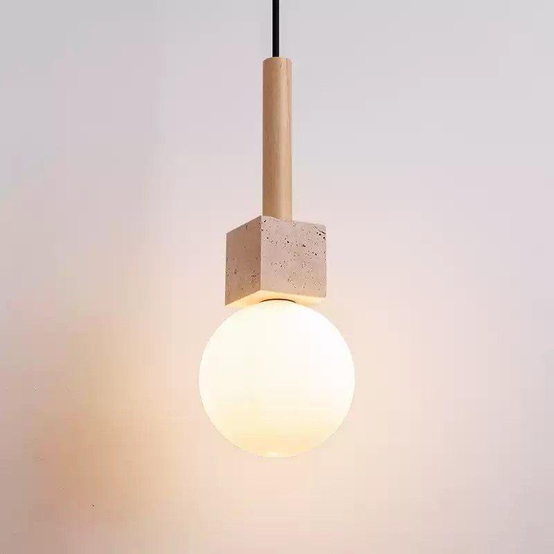 Suspension moderne Hugi en Travertin jaune et bois