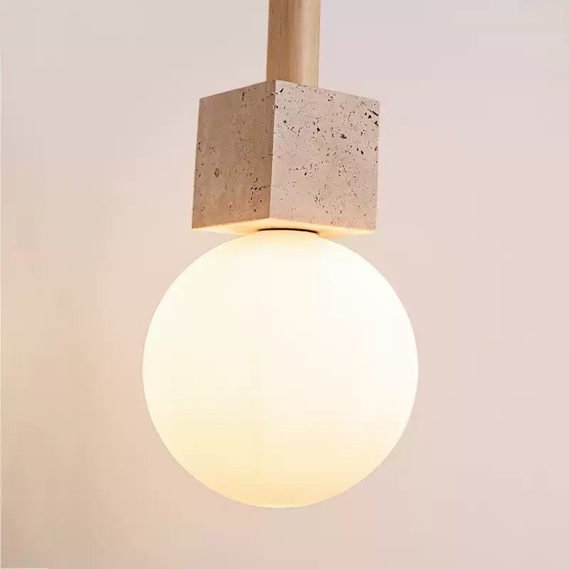 Suspension moderne Hugi en Travertin jaune et bois