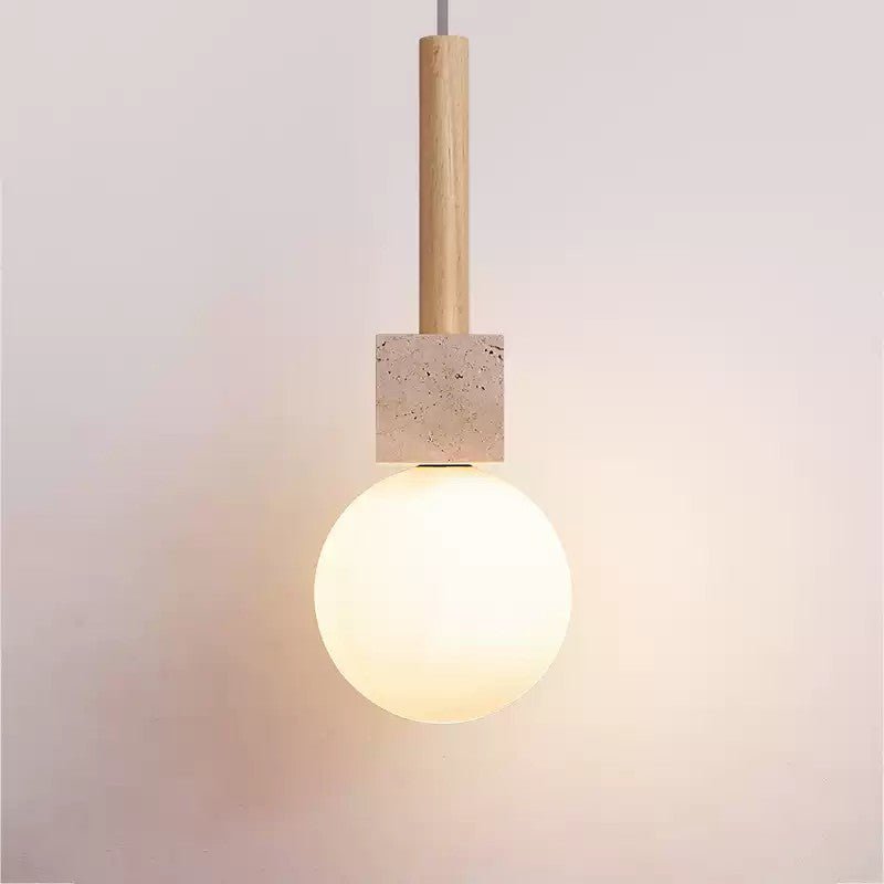 Suspension moderne Hugi en Travertin jaune et bois