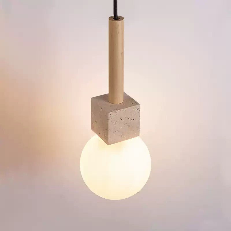 Suspension moderne Hugi en Travertin jaune et bois