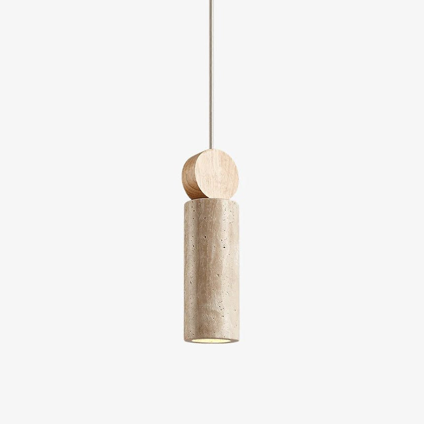 Suspension moderne Torsten en Travertin jaune et bois