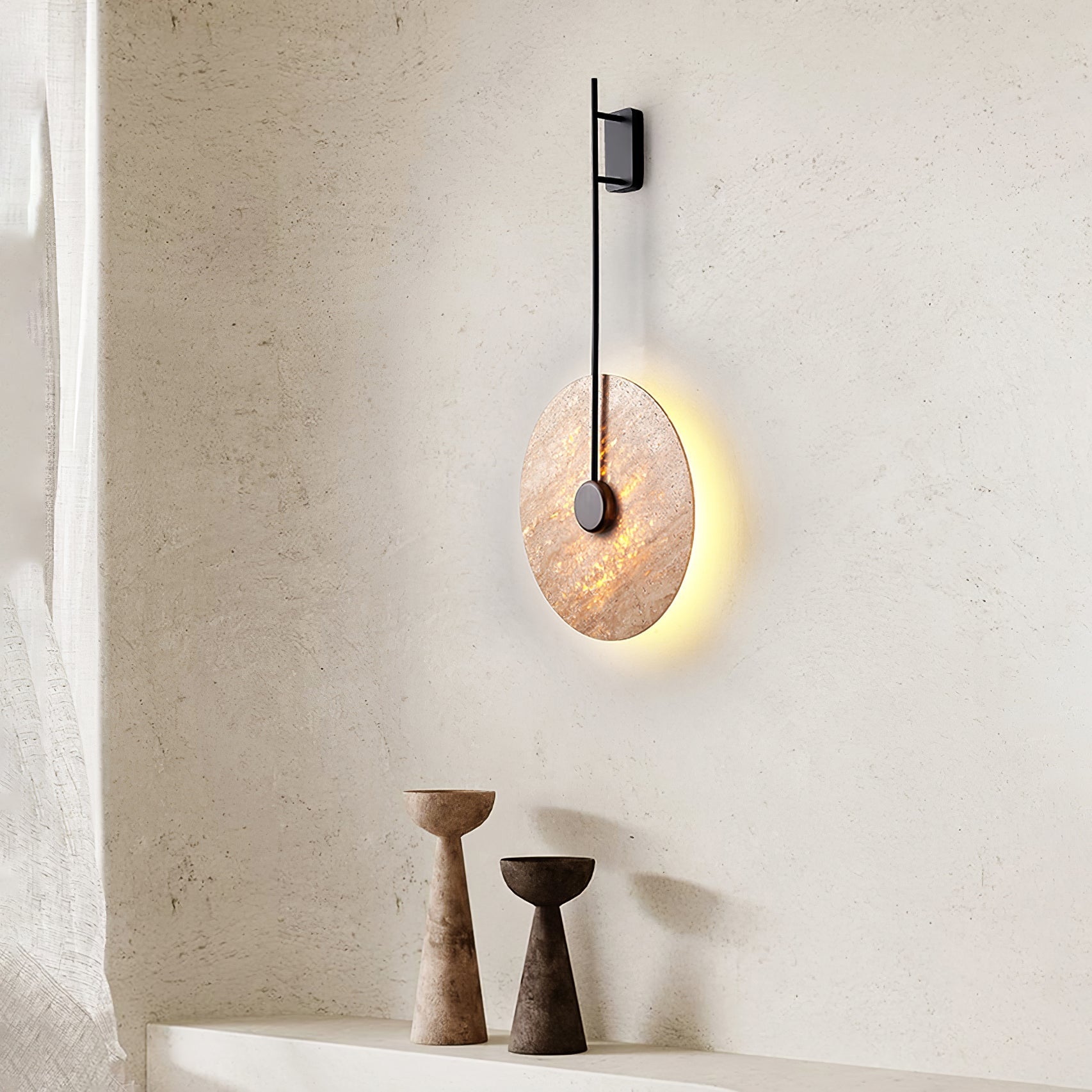 Applique murale moderne Eldric en Noir et travertin jaune