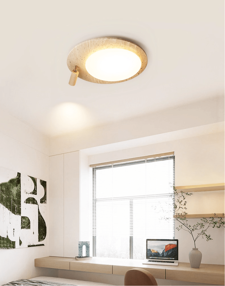Plafonnier moderne Carson en Travertin jaune et noyer