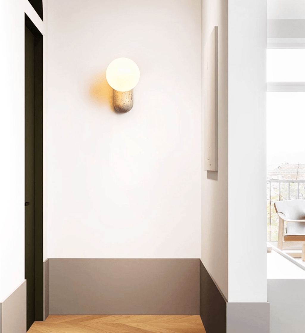 Applique murale moderne Ejvind en Travertin jaune et blanc