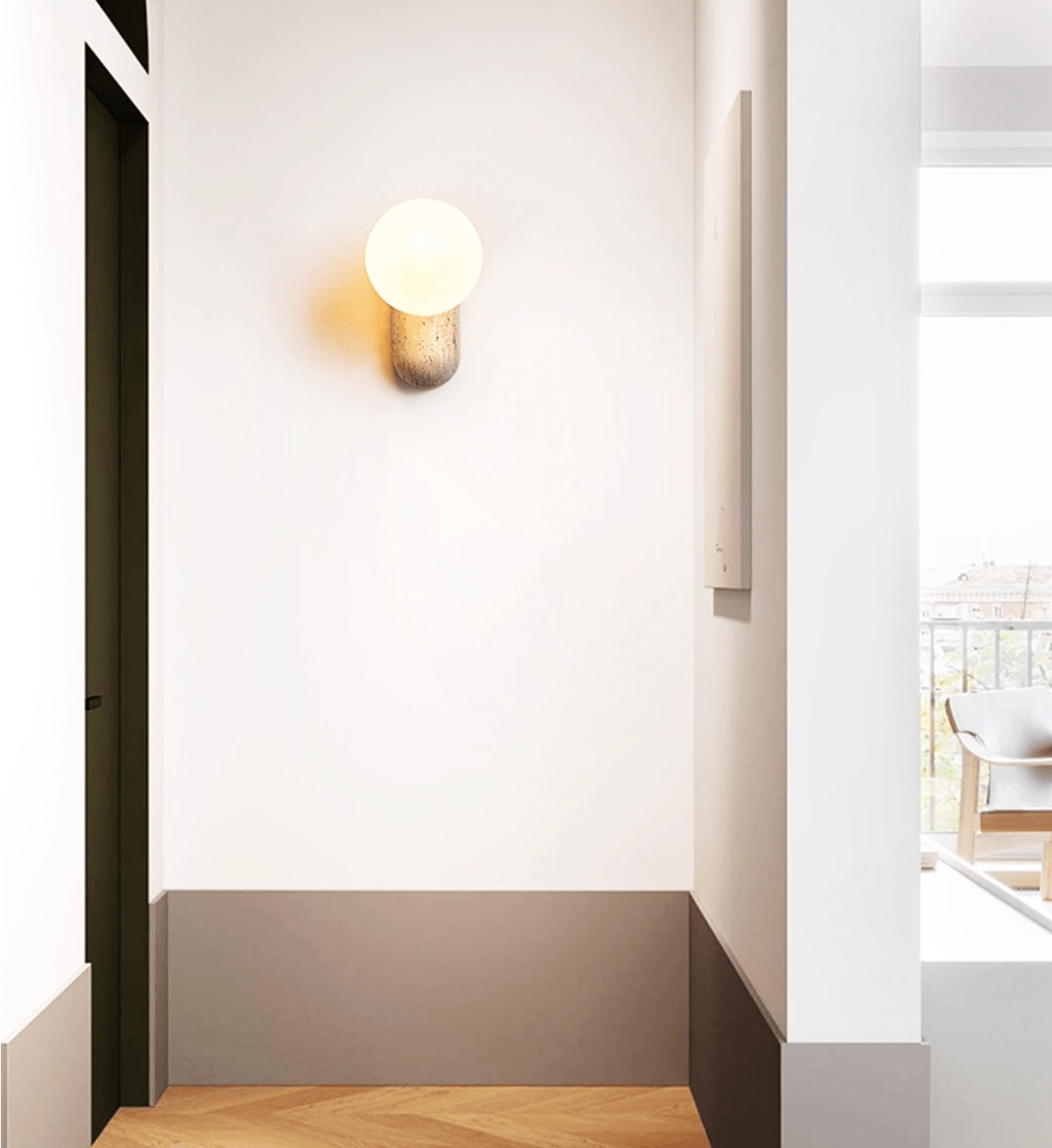 Applique murale moderne Ejvind en Travertin jaune et blanc