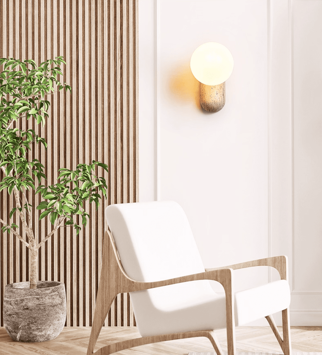 Applique murale moderne Ejvind en Travertin jaune et blanc