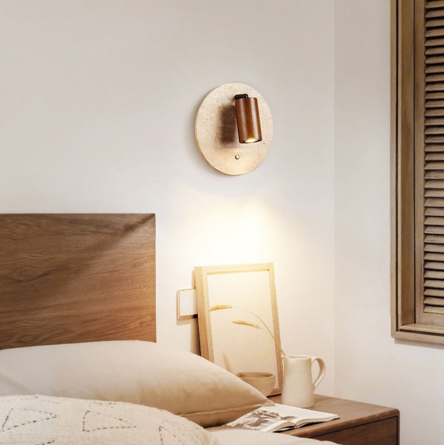 Applique murale moderne Boje en Bois et travertin jaune