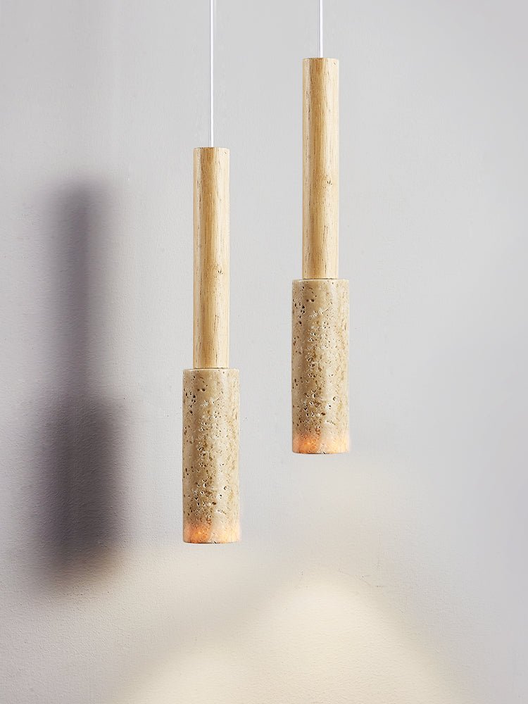 Suspension moderne Poe en Travertin jaune et bois