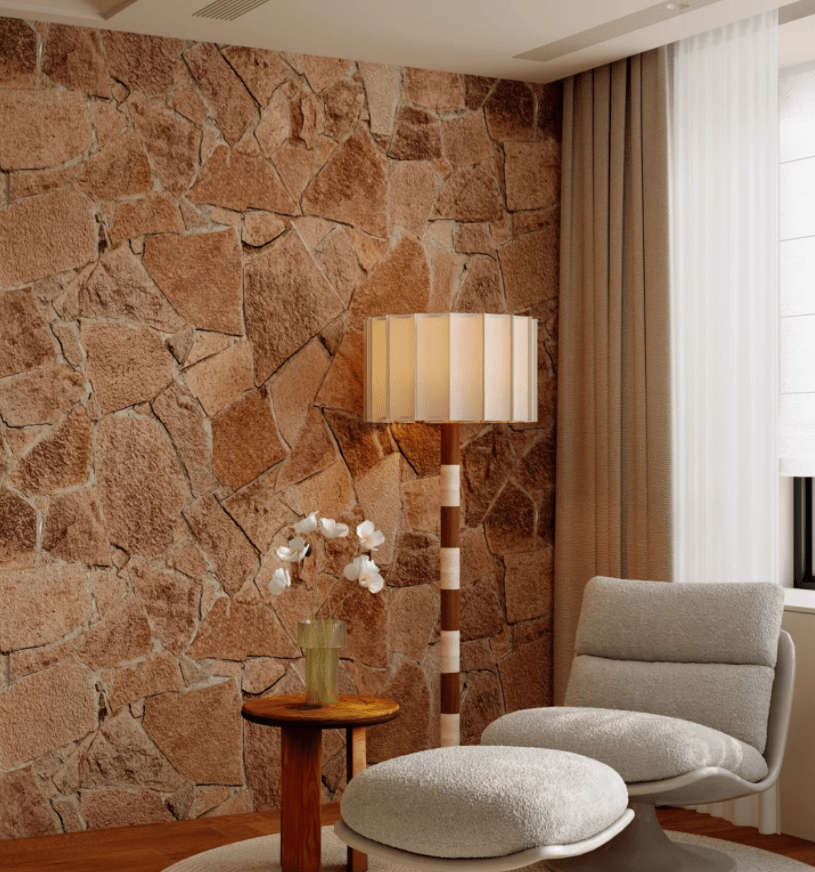 Lampadaire moderne Kaarlo en Travertin jaune et rouge et beige