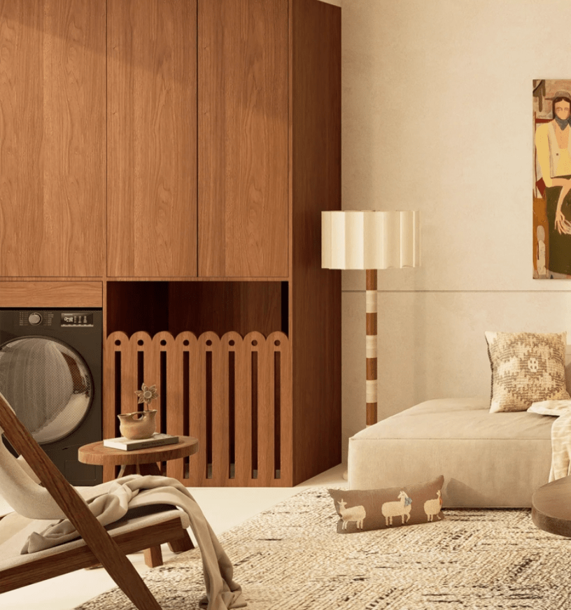 Lampadaire moderne Kaarlo en Travertin jaune et rouge et beige